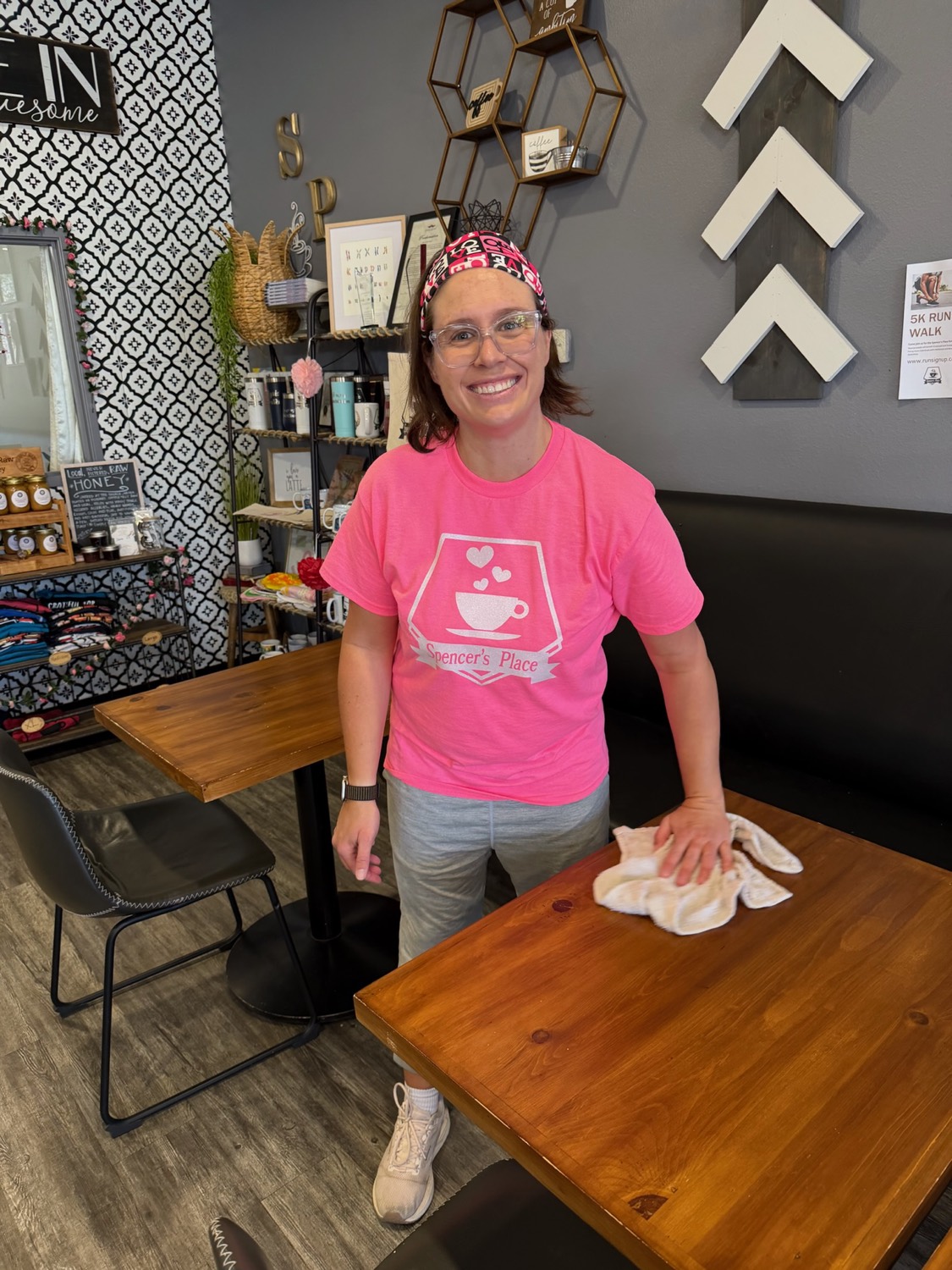 A resident at work in the café
